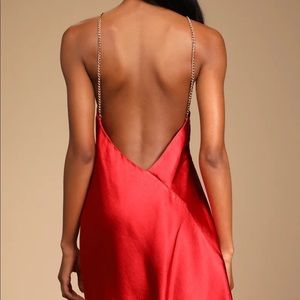 LuLus Headed to the Club Red Satin Chain Backless Swing Mini Dress